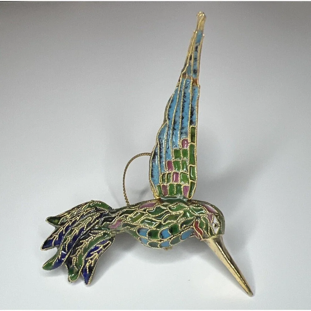 Cloisonné Enamel HUMMINGBIRD Ornament Figurine with Hanger and Storage Box